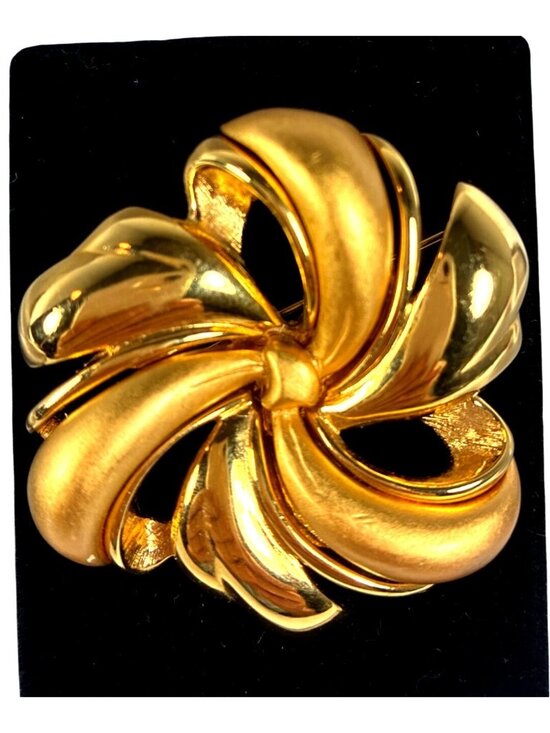 Monet Jewelry - Vintage Monet Gold Tone Ribbon Brooch Large Two Finish Statement Pin